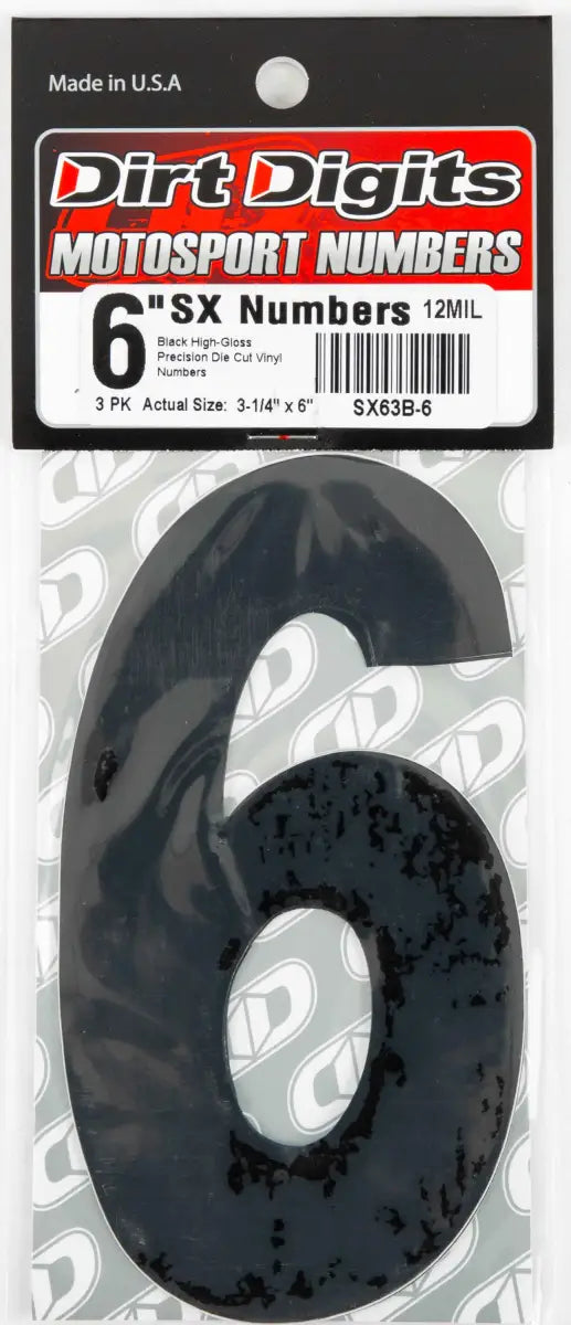 SX63B-6 #6 6" Black Super X Digits 3/Pk