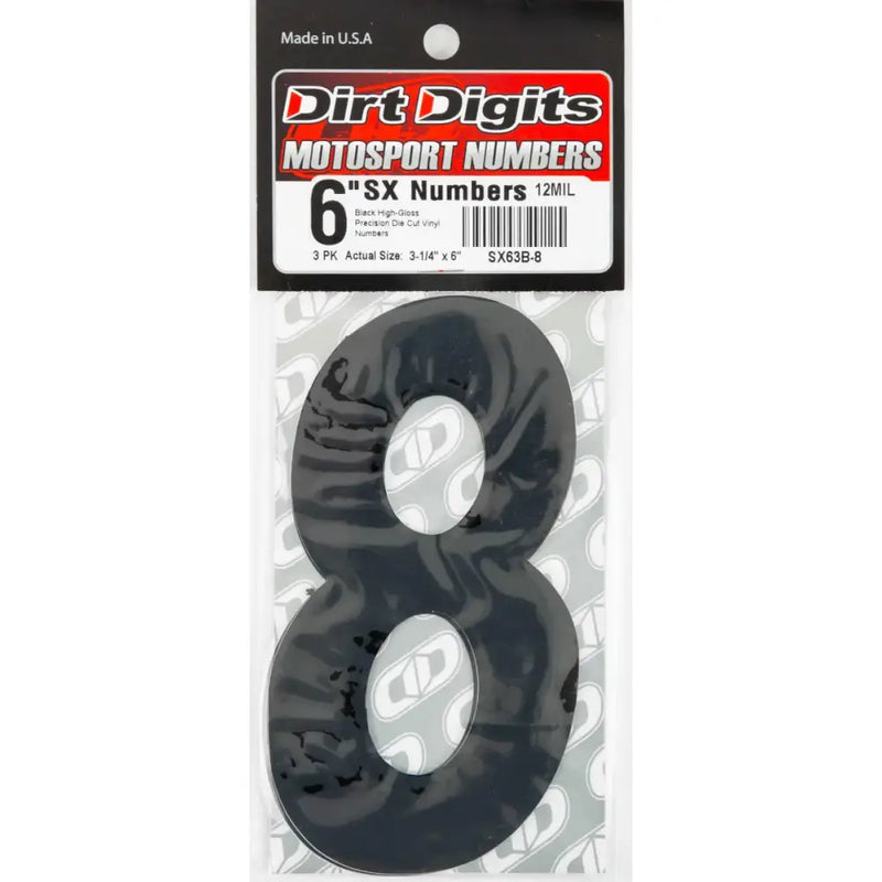 SX63B-8 #8 6" Black Super X Digits 3/Pk