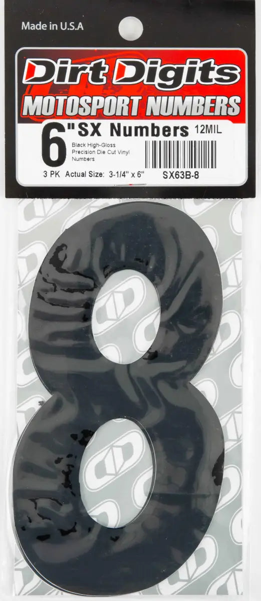 SX63B-8 #8 6" Black Super X Digits 3/Pk