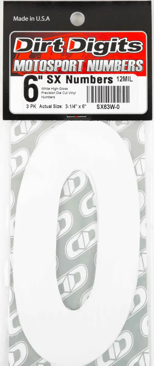 SX63W-0 #0 6" White Super X Digits 3/Pk