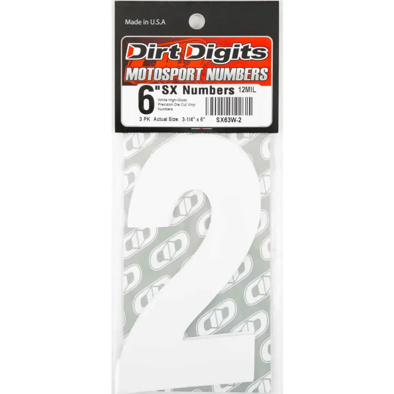SX63W-2 #2 6" White Super X Digits 3/Pk