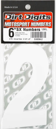 SX63W-2 #2 6" White Super X Digits 3/Pk