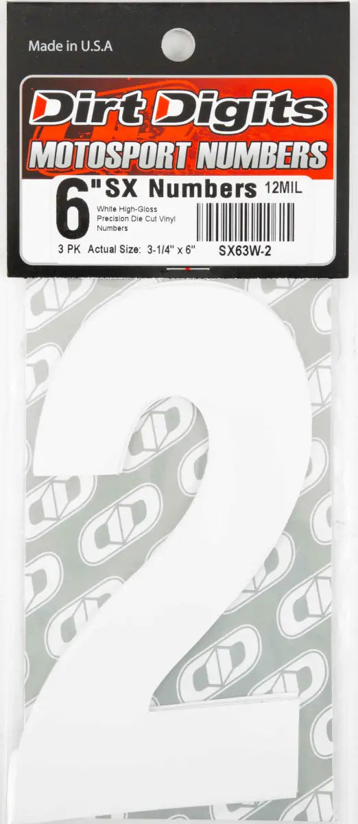 SX63W-2 #2 6" White Super X Digits 3/Pk