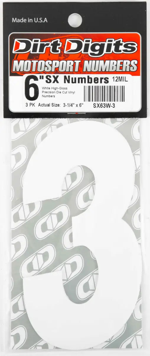 SX63W-3 #3 6" White Super X Digits 3/Pk