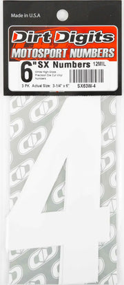 SX63W-4 #4 6" White Super X Digits 3/Pk