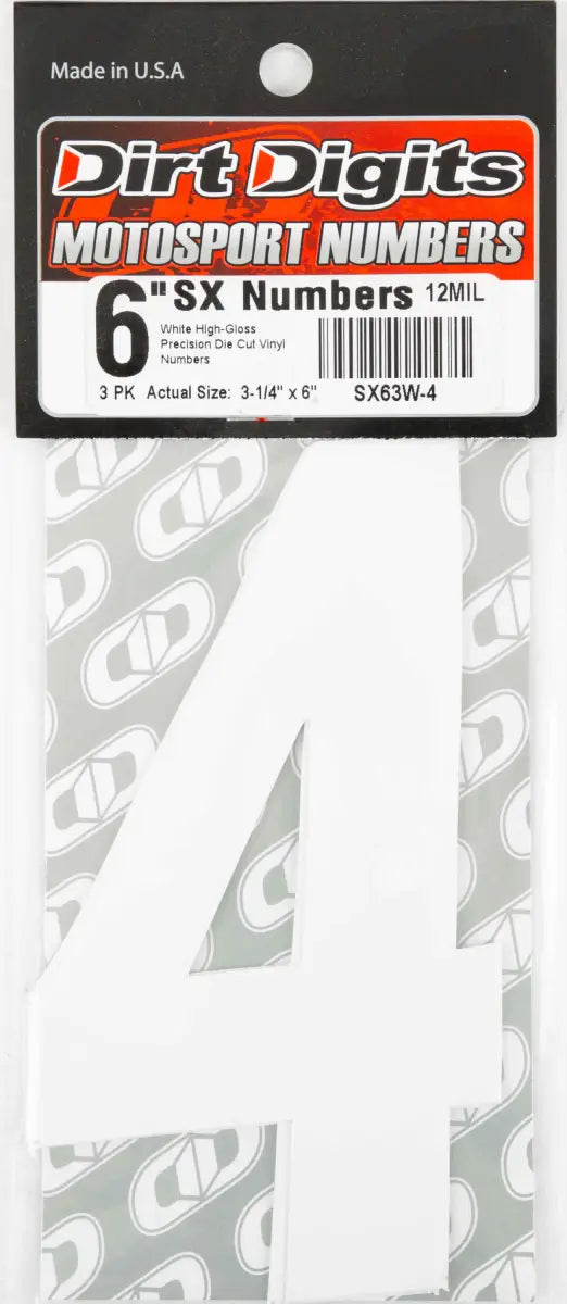 SX63W-4 #4 6" White Super X Digits 3/Pk