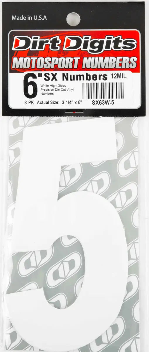 SX63W-5 #5 6" White Super X Digits 3/Pk