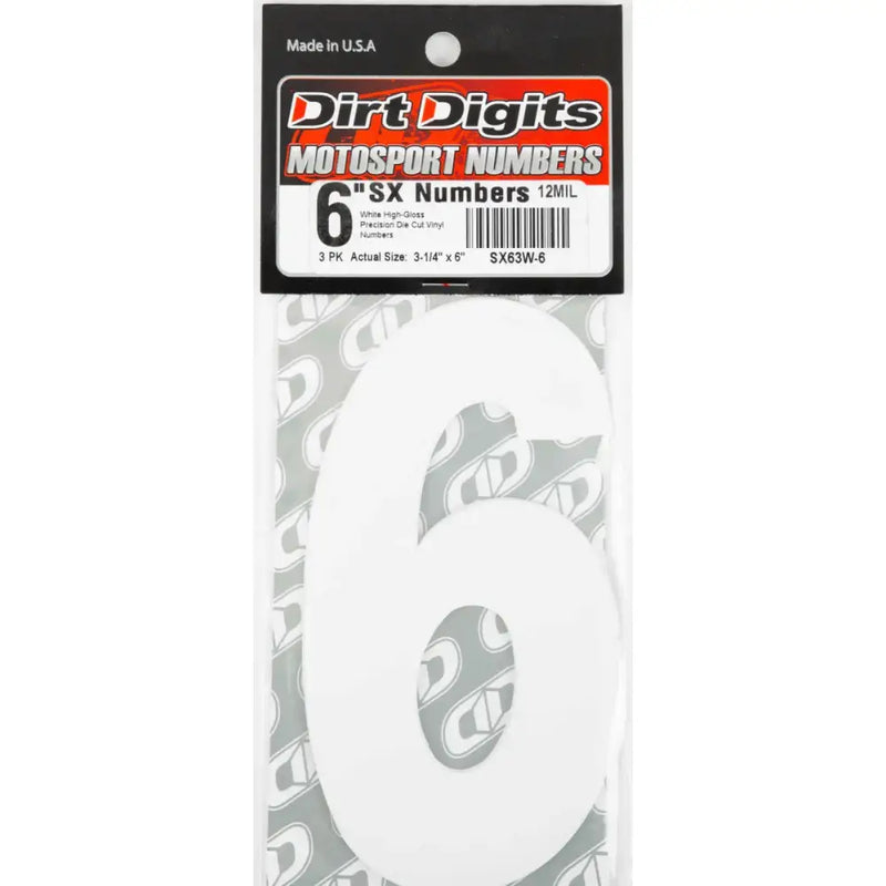 SX63W-6 #6 6" White Super X Digits 3/Pk