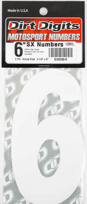SX63W-6 #6 6" White Super X Digits 3/Pk