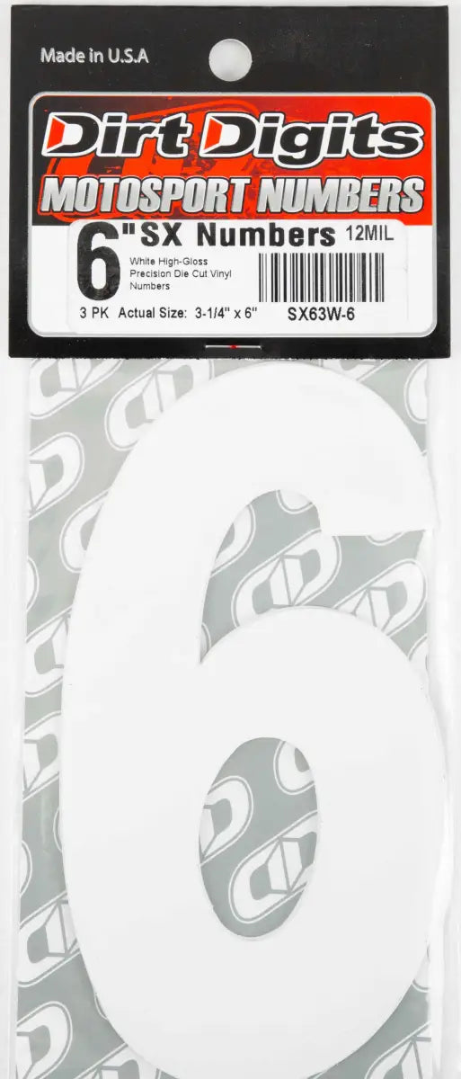 SX63W-6 #6 6" White Super X Digits 3/Pk