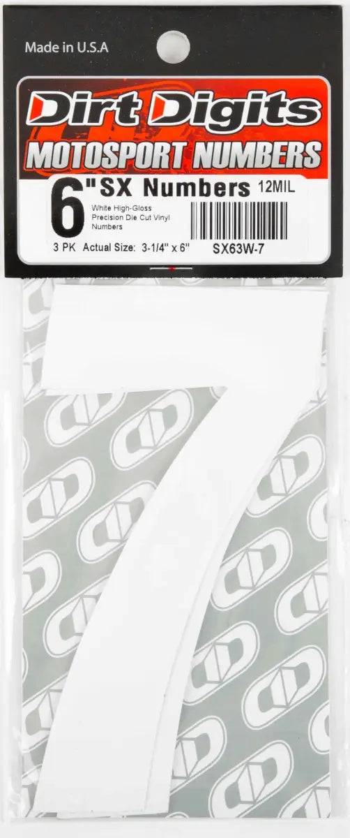 SX63W-7 #7 6" White Super X Digits 3/Pk