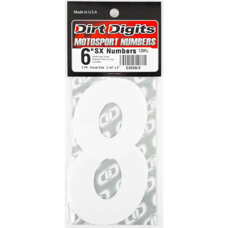 SX63W-8 #8 6" White Super X Digits 3/Pk