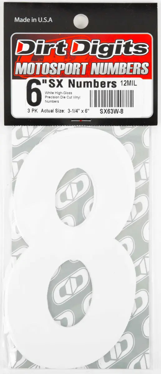 SX63W-8 #8 6" White Super X Digits 3/Pk