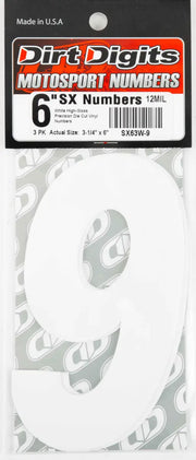 SX63W-9 #9 6" White Super X Digits 3/Pk