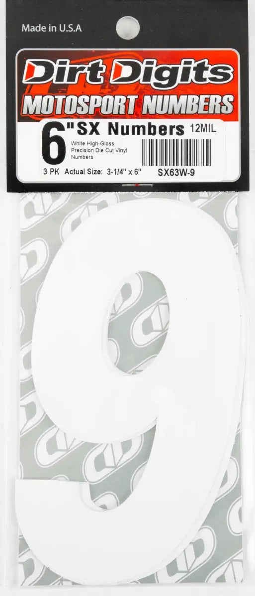 SX63W-9 #9 6" White Super X Digits 3/Pk