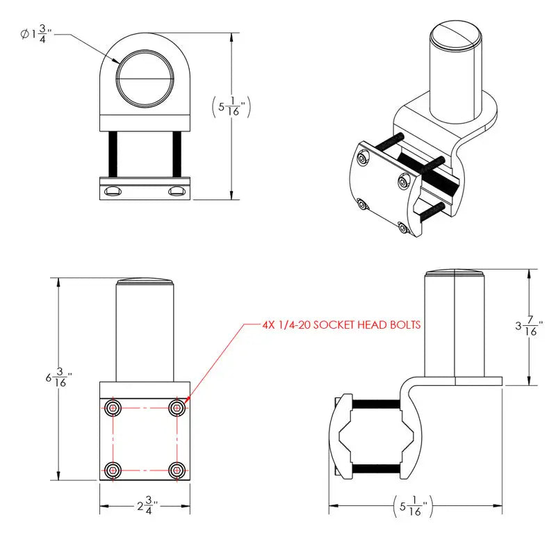 T10-4000-9 Taco Metals Shadefin Mini - Square Tube Rail M - Boat Sunshade Mount