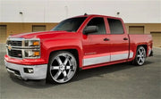Red Chevrolet Silverado with chrome wheels showcasing T2189-304M Ici Stainles Rocker Panels