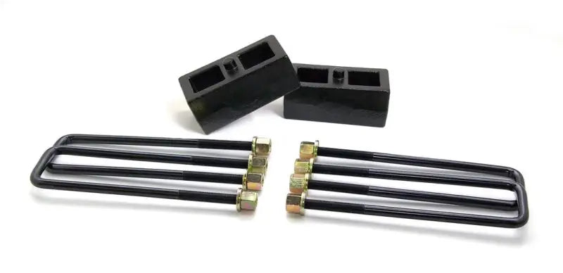 Black lift blocks and U-bolts from T22LRB2 Trailfx Lift Kit Suspension for T22LRB2 Trailfx