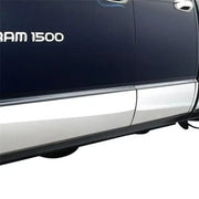 Blue and silver Ram 1500 truck with ici stainles rocker panel molding