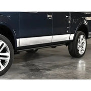 Dark blue Ford F-150 with chrome door trim and running boards showcasing ici stainles rocker panels