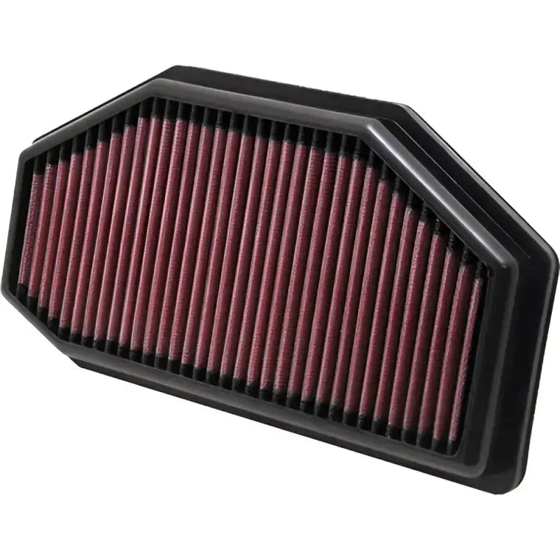 Rectangular TB-1011 Air Filter with red pleated medium and black rubber frame for high flow air