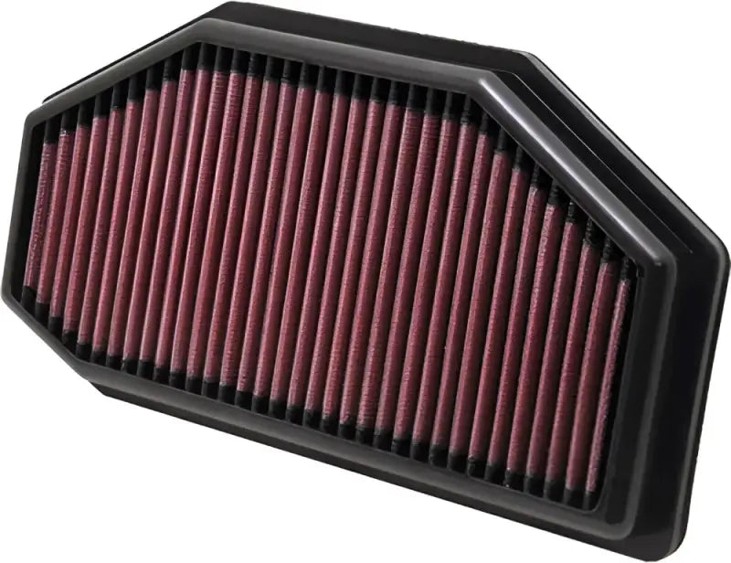 Rectangular TB-1011 Air Filter with red pleated medium and black rubber frame for high flow air