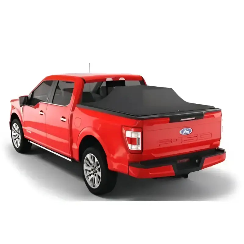 Red Ford F-150 Raptor with TF1135-01 Sawtooth tonneau cover on a 15-20 model