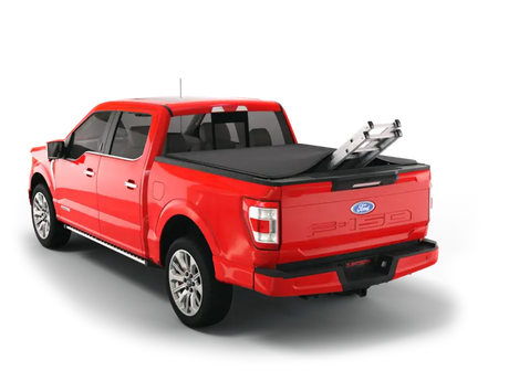 Red Ford F-150 with sawtooth tonn cvr bed cover for Raptor 21-22F-150 trucks