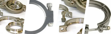 Assorted metal pipe clamps for TiAL Sport MVS optional inlet V-Band Clamp