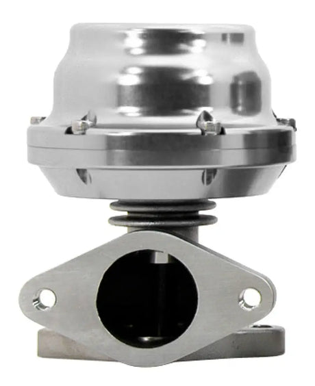 Silver metal turbocharger bypass valve.