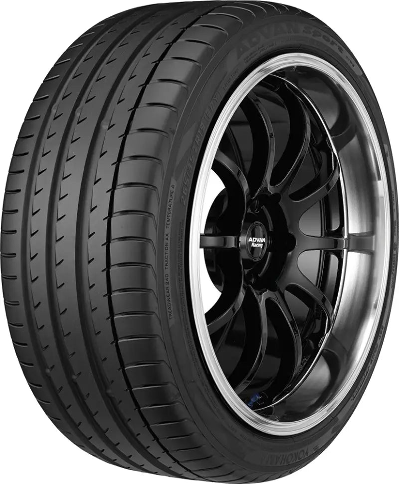 Yokohama ADVAN Sport V105 tire P275 x 40ZR19, high performance, summer passenger car, steel belted, radial, black sidewall, asymmetrical tread design, tubeless, limited warranty, fits 9.0 to 11.0 inch wide wheels.