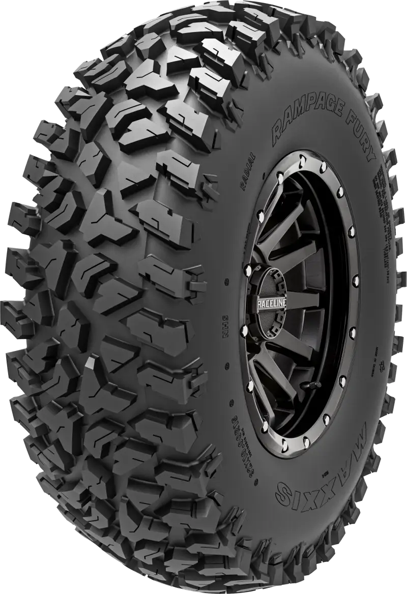 Black off-road tire with multi-spoke rim for RV parts accessories and truck upgrades