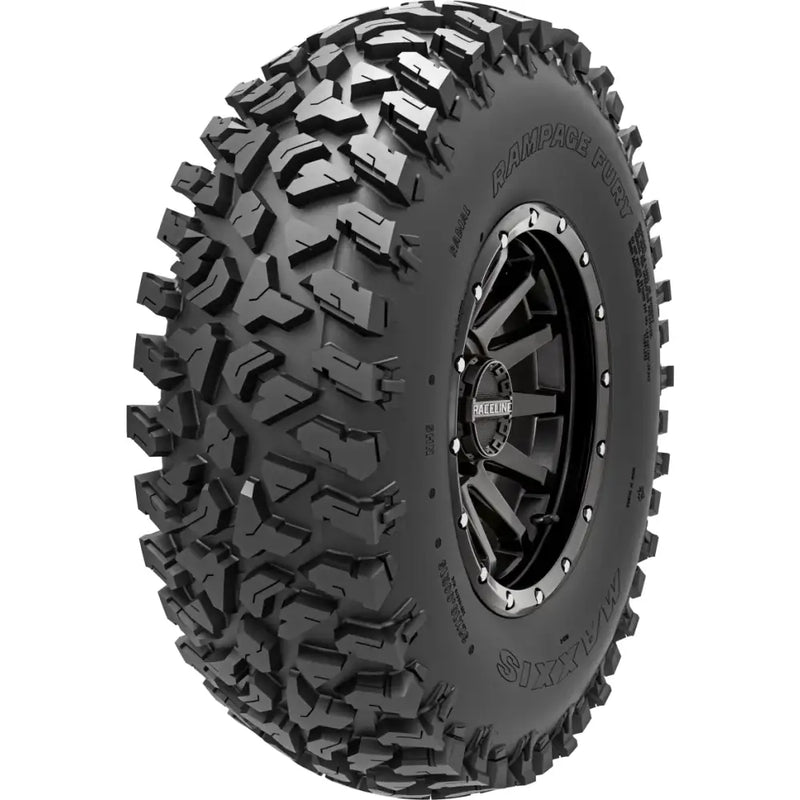 Black off-road tire with multi-spoke rim for RV parts accessories and truck upgrades