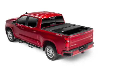 Tonneau Cover Hard Folding; 2 Folds/ 3 Panels; Front Hinge Allows Entire to Flip Up When Folded; Non-Lockable; Black