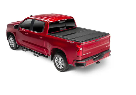 Tonneau Cover Hard Folding; 2 Folds/ 3 Panels; Front Hinge Allows Entire to Flip Up When Folded; Non-Lockable; Black