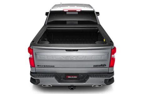 Silver pickup truck with matte black tonneau cover power retractable and lockable