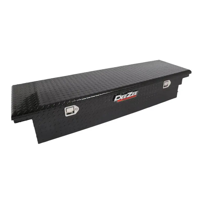 Tool Box Crossover Low Profile; Single Lid; Diamond Tread; Black Gloss Powder Coated Aluminum; 69-3/4 Inch Length x 20