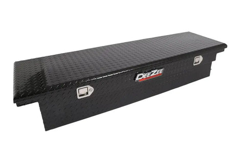 Tool Box Crossover Low Profile; Single Lid; Diamond Tread; Black Gloss Powder Coated Aluminum; 69-3/4 Inch Length x 20