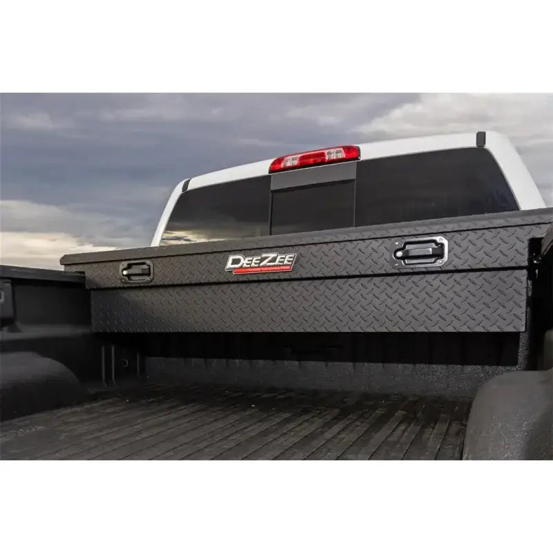 Tool Box Crossover Low Profile; Single Lid; Diamond Tread; Black Textured Powder Coated Aluminum; 69-3/4 Inch Length x