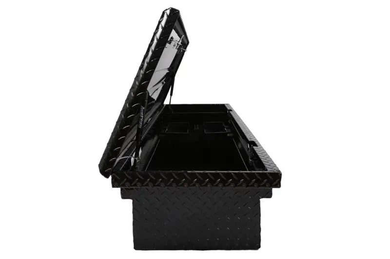 Tool Box Crossover Low Profile; Single Lid; Diamond Tread; Black Gloss Powder Coated Aluminum; 69-3/4 Inch Length x 20