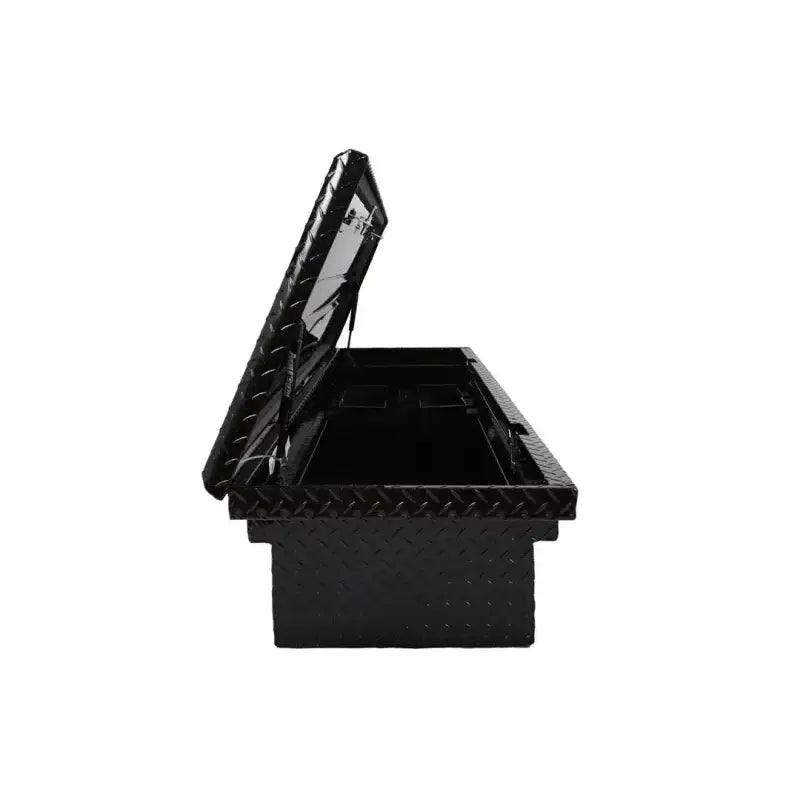 Tool Box Crossover Low Profile; Single Lid; Diamond Tread; Black Gloss Powder Coated Aluminum; 69-3/4 Inch Length x 20