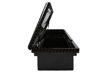 Tool Box Crossover Low Profile; Single Lid; Diamond Tread; Black Gloss Powder Coated Aluminum; 69-3/4 Inch Length x 20