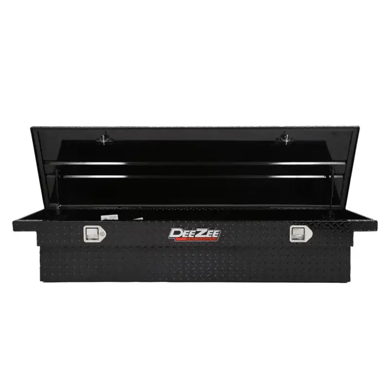 Tool Box Crossover Low Profile; Single Lid; Diamond Tread; Black Gloss Powder Coated Aluminum; 69-3/4 Inch Length x 20
