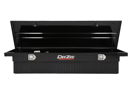 Tool Box Crossover Low Profile; Single Lid; Diamond Tread; Black Gloss Powder Coated Aluminum; 69-3/4 Inch Length x 20