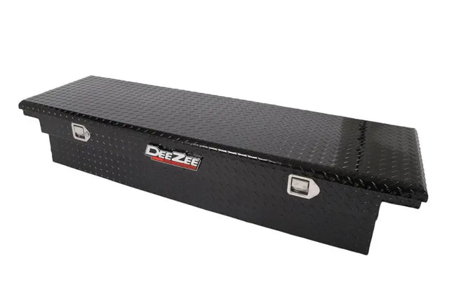 Tool Box Crossover Low Profile; Single Lid; Diamond Tread; Black Gloss Powder Coated Aluminum; 69-3/4 Inch Length x 20