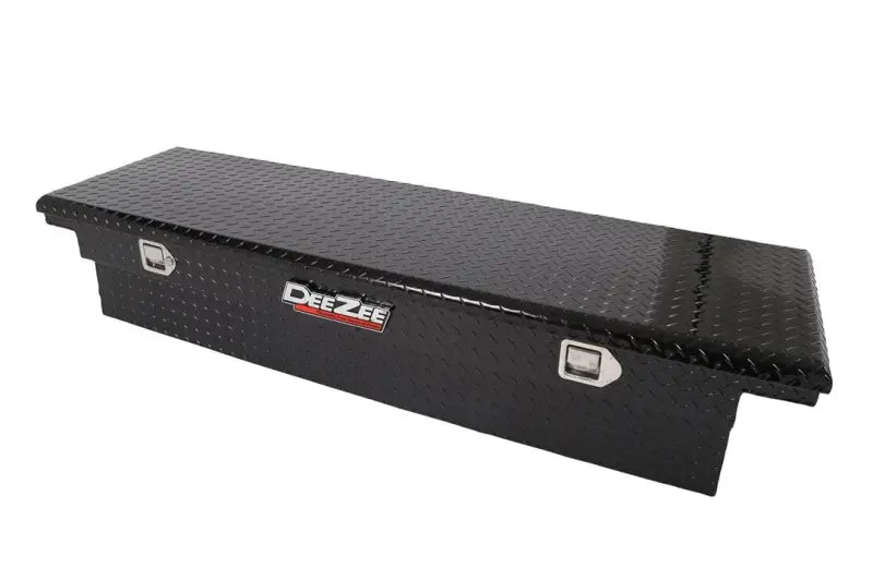 Tool Box Crossover Low Profile; Single Lid; Diamond Tread; Black Gloss Powder Coated Aluminum; 69-3/4 Inch Length x 20