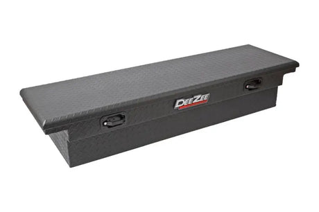 Tool Box Crossover Low Profile; Single Lid; Diamond Tread; Black Textured Powder Coated Aluminum; 69-3/4 Inch Length x
