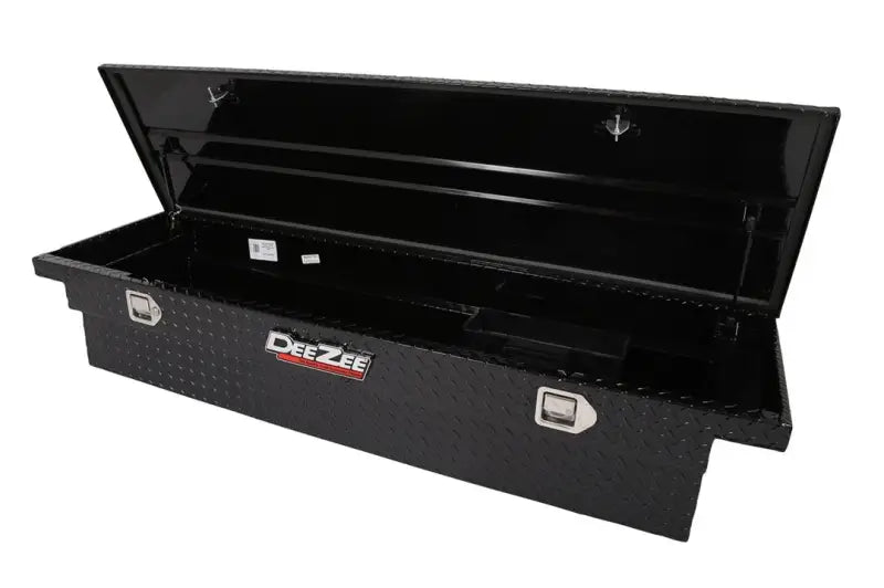 Tool Box Crossover Low Profile; Single Lid; Diamond Tread; Black Gloss Powder Coated Aluminum; 69-3/4 Inch Length x 20