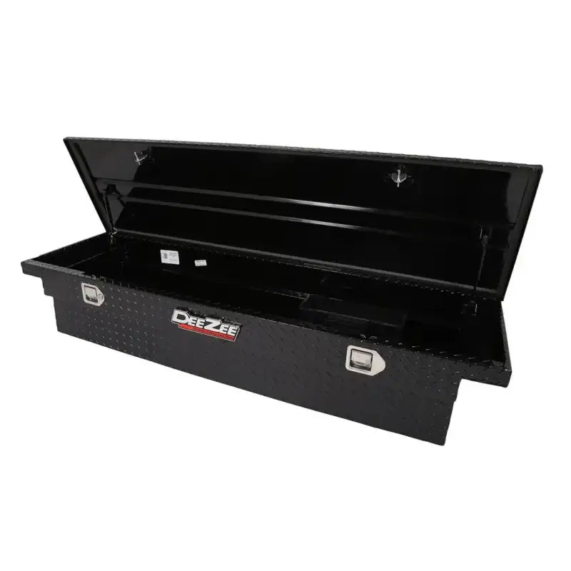 Tool Box Crossover Low Profile; Single Lid; Diamond Tread; Black Gloss Powder Coated Aluminum; 69-3/4 Inch Length x 20