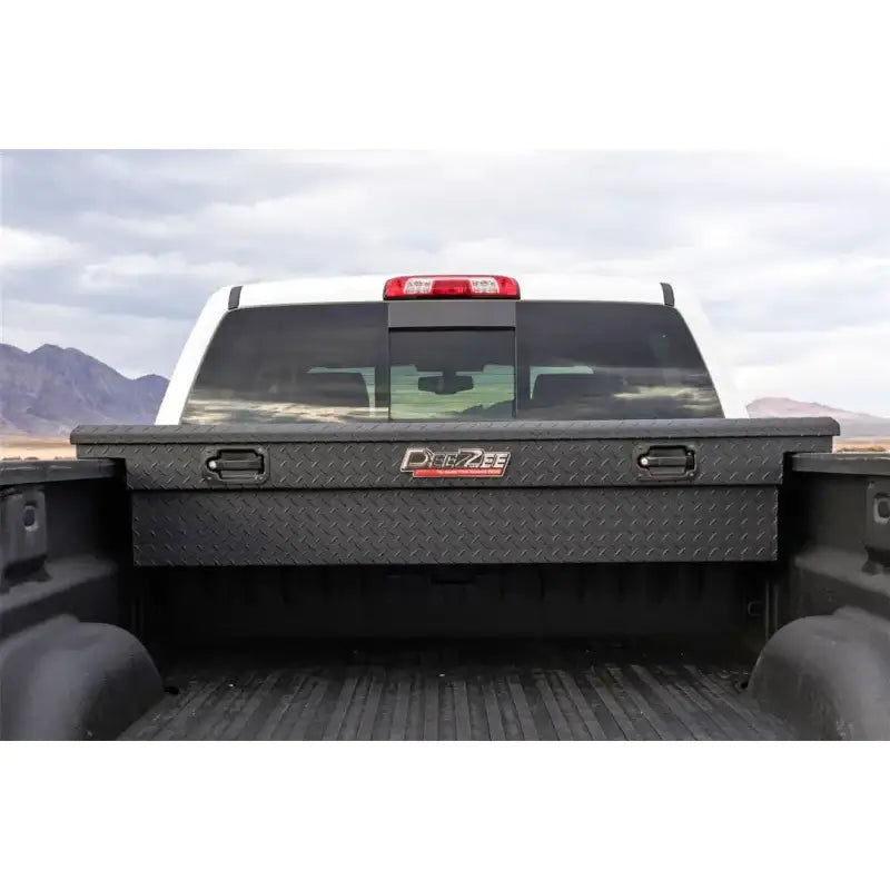 Tool Box Crossover Low Profile; Single Lid; Diamond Tread; Black Textured Powder Coated Aluminum; 69-3/4 Inch Length x